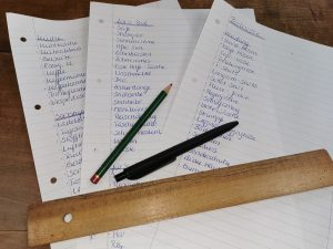 handgeschriebene Packliste