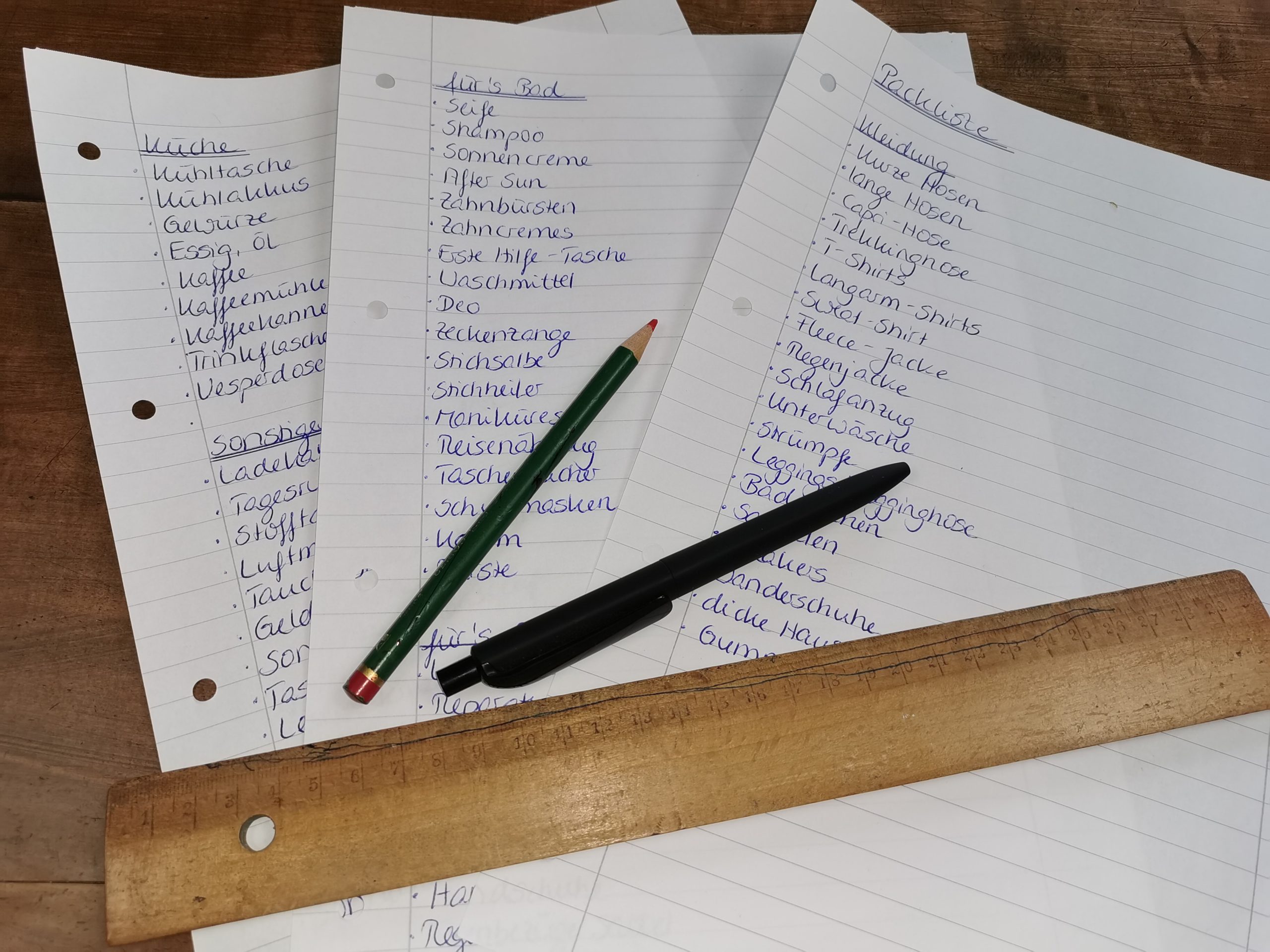 Packliste handgeschriebene Packliste